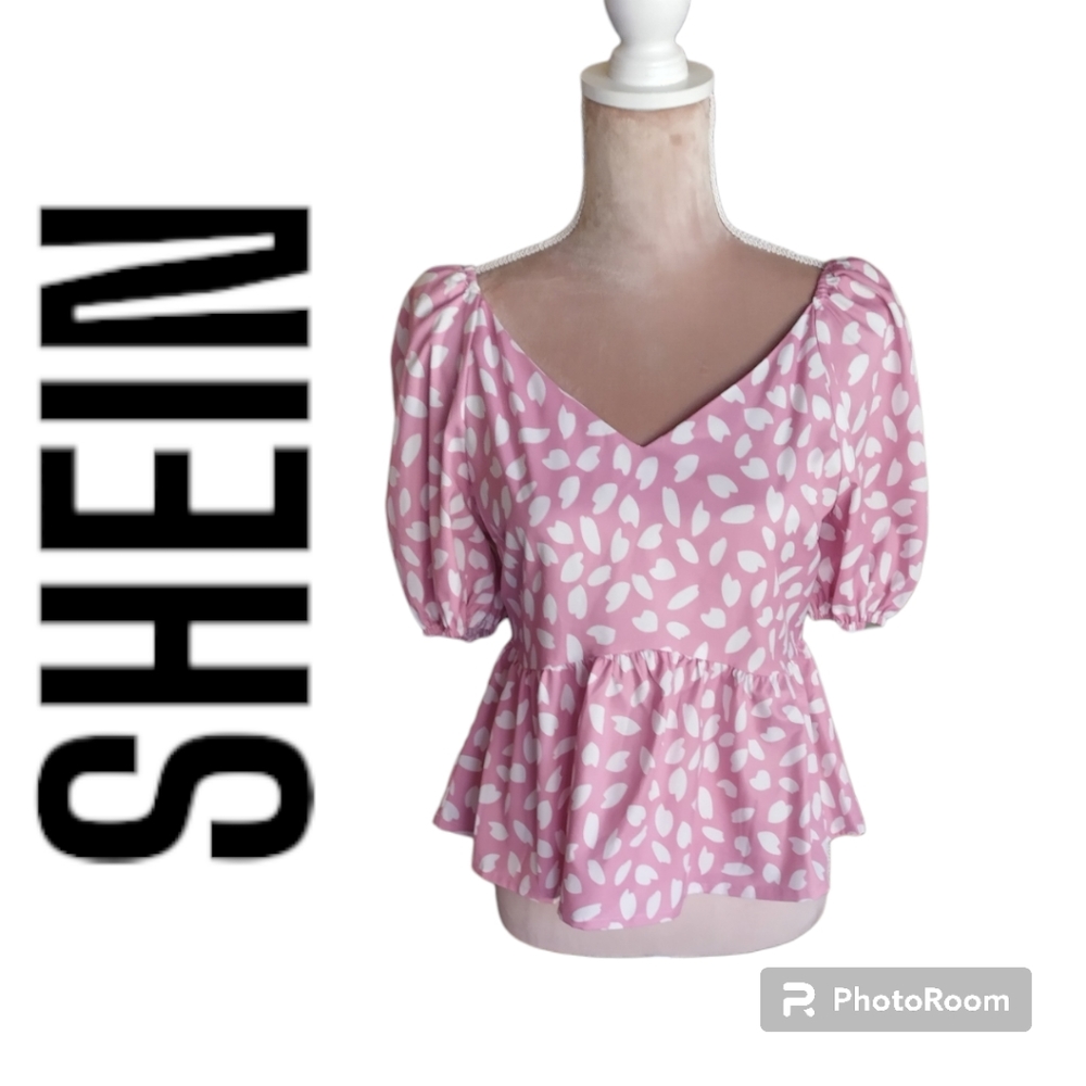 SHEIN| PINK 🩷 WHITE PEPLUM TOP SIZE M - Picture 1 of 8